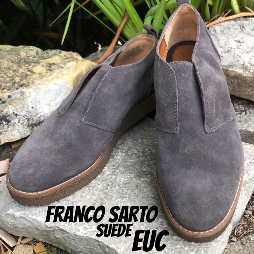 Franco Sarto Slip On Shoes-Gray Suede-EUC